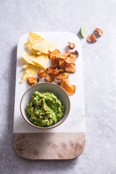 Broad Bean Puree with Sweet Potato Chips